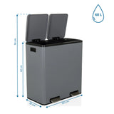 Vista dimensionale del cestino Clean 13 con capacità di 60 L e 58,5 x 32 cm di hjh OFFICE