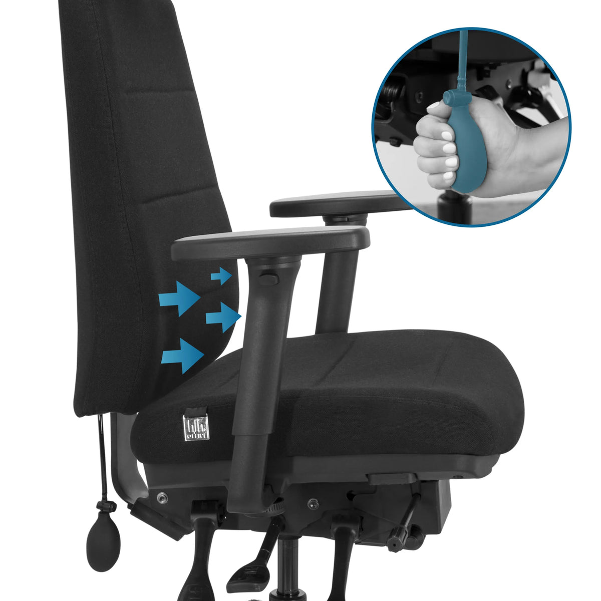 Verstellbarer Lendenwirbelstützmechanismus des Profi-Bürostuhls PHOENIX PRO I von hjh OFFICE