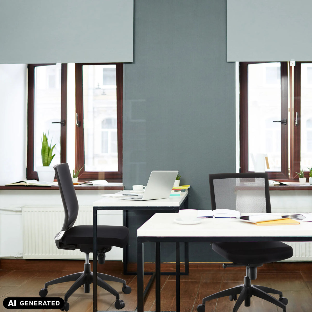 Sedia da ufficio professionale PORTO PRO in nero in un ufficio di hjh OFFICE (immagine generata dall’IA)