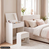 Weißer Schminktisch Glamdesk mit Spiegel, einer Schublade und passendem Hocker im Schlafzimmer von hjh LIVING