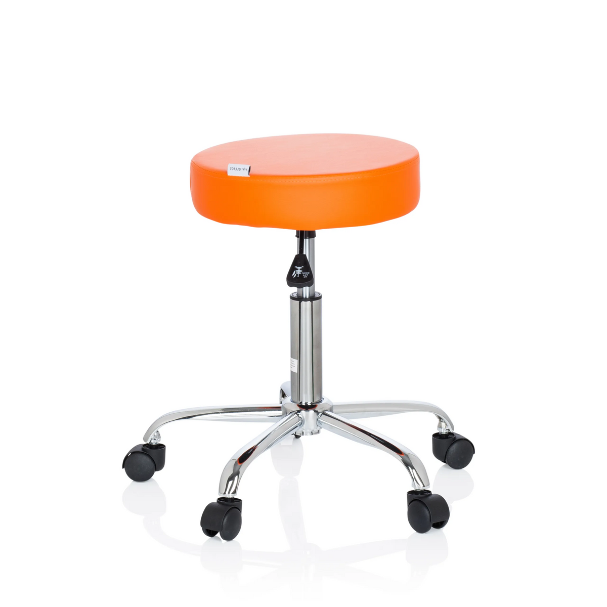Sgabello girevole arancione OPERATOR II con pistone a gas e base a cinque ruote di hjh OFFICE – vista a 360° (profilo laterale 80°)