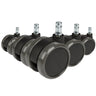 Cinque rotelle per sedia nere 5x ROLO 11mm/65mm per pavimenti duri con bulloni argentati di hjh OFFICE