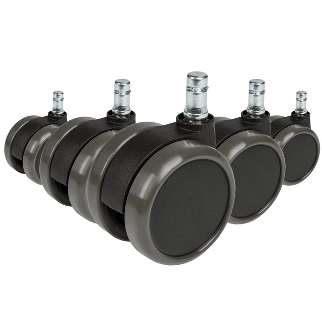 Cinque rotelle per sedia nere 5x ROLO 11mm/65mm per pavimenti duri con bulloni argentati di hjh OFFICE