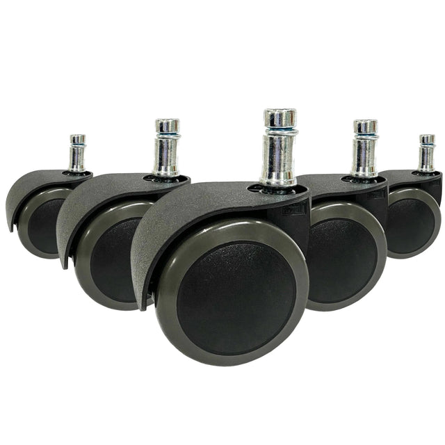 Cinque Rotelle per Sedia nere 5x ROLO EASY 11mm/50mm per pavimenti duri con perni di fissaggio in metallo di hjh OFFICE