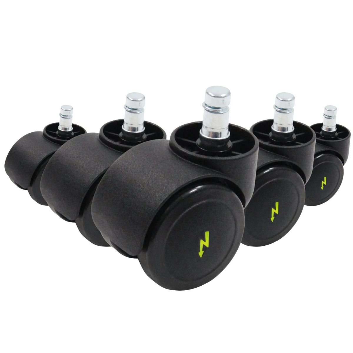 Cinque Rotelle per Sedia nere 5x ROLO ESD 10mm/50mm per pavimenti duri con bulloni argentati di hjh OFFICE