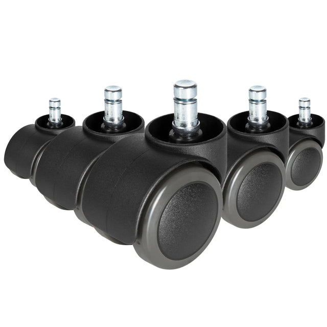Cinque Rotelle per Sedia 5x ROLO FREE 10mm/50mm nere per pavimenti duri con perni argentati di hjh OFFICE