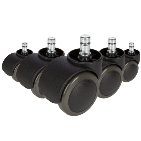 Cinque Rotelle per Sedia nere 5x ROLO FREE 11mm/50mm per pavimenti duri con perni metallici di hjh OFFICE