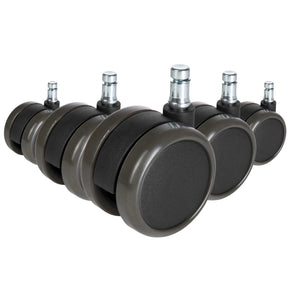 Cinque Rotelle per Sedia nere 5x ROLO FREE 11mm/65mm per pavimenti duri con perni metallici di hjh OFFICE