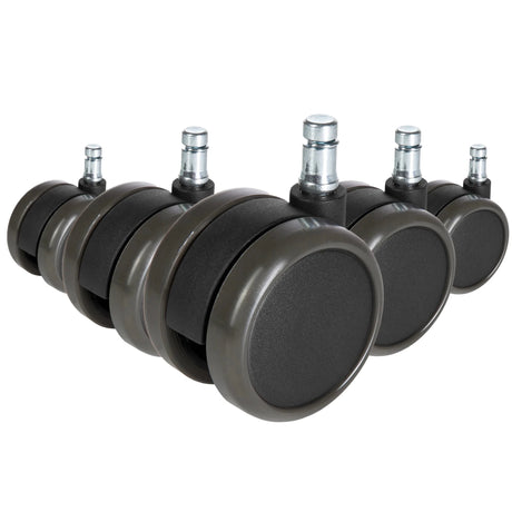 Cinque Rotelle per Sedia nere 5x ROLO FREE 11mm/65mm per pavimenti duri con perni metallici di hjh OFFICE
