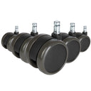 Cinque Rotelle per Sedia nere 5x ROLO FREE 11mm/65mm per pavimenti duri con perni metallici di hjh OFFICE