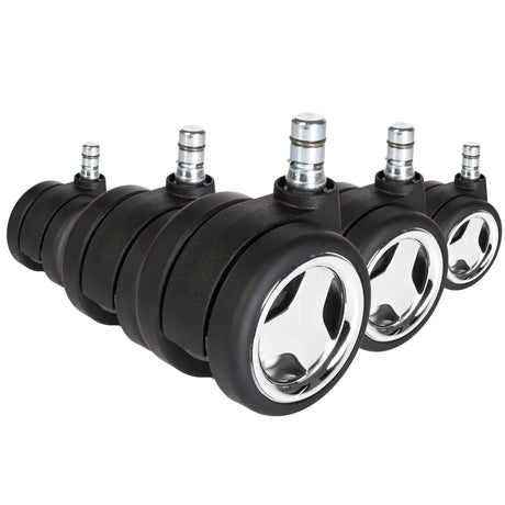 Cinque rotelle per sedia 5x ROLO GAME No-Noise 11mm/60mm in nero e cromo per pavimenti duri di hjh OFFICE
