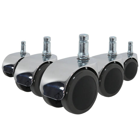 Cinque rotelle per sedia 5x ROLO LUX 11mm/50mm in nero e argento con alloggiamento in metallo lucido di hjh OFFICE