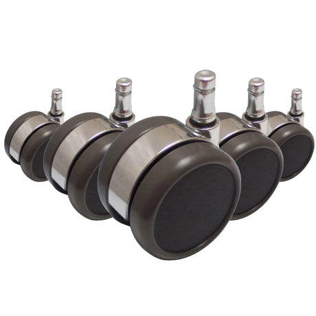 Cinque rotelle per sedia 5x ROLO LUX 11mm/65mm in cromo e plastica nera per pavimenti duri di hjh OFFICE