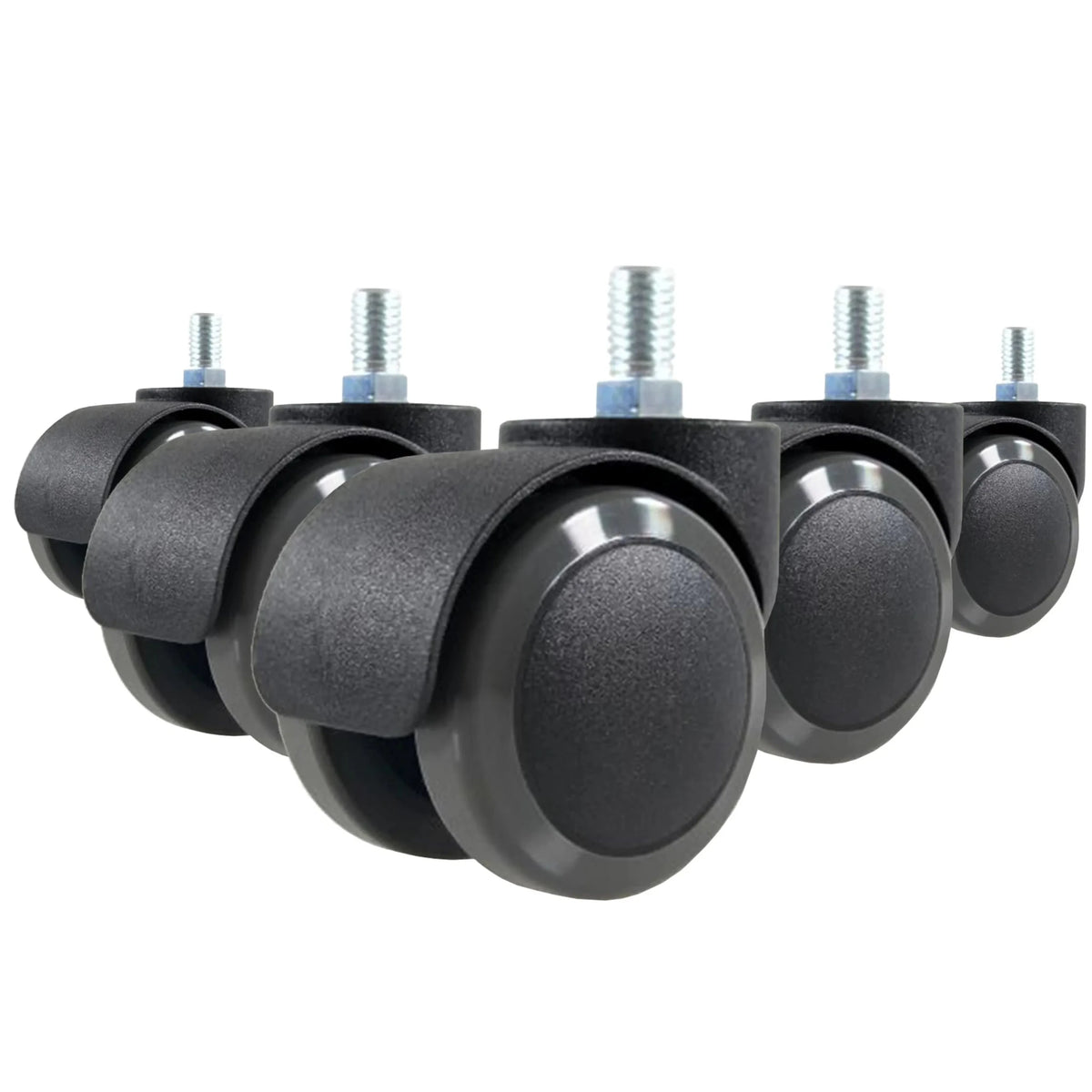 Cinque Rotelle per Sedia nere 5x ROLO M10/50mm per pavimenti duri con bulloni filettati argentati di hjh OFFICE