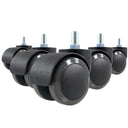 Cinque Rotelle per Sedia nere 5x ROLO M10/50mm per pavimenti duri con bulloni filettati argentati di hjh OFFICE