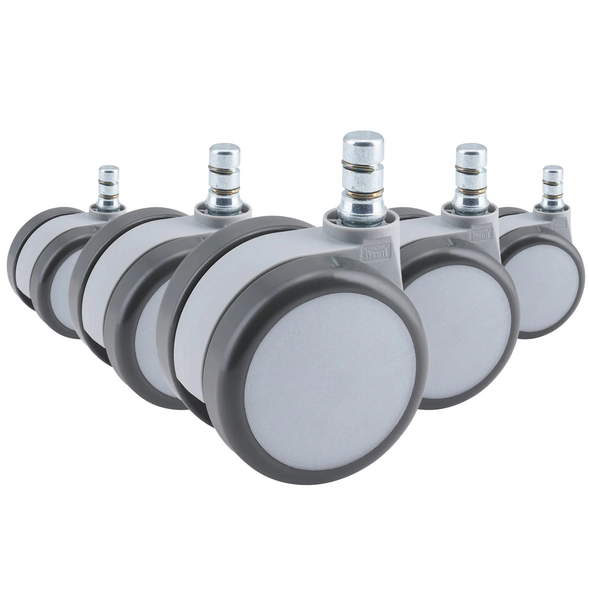 Cinque rotelle per sedia grigie 5x ROLO MOVE 60 11mm/60mm per pavimenti duri con perni metallici di hjh OFFICE