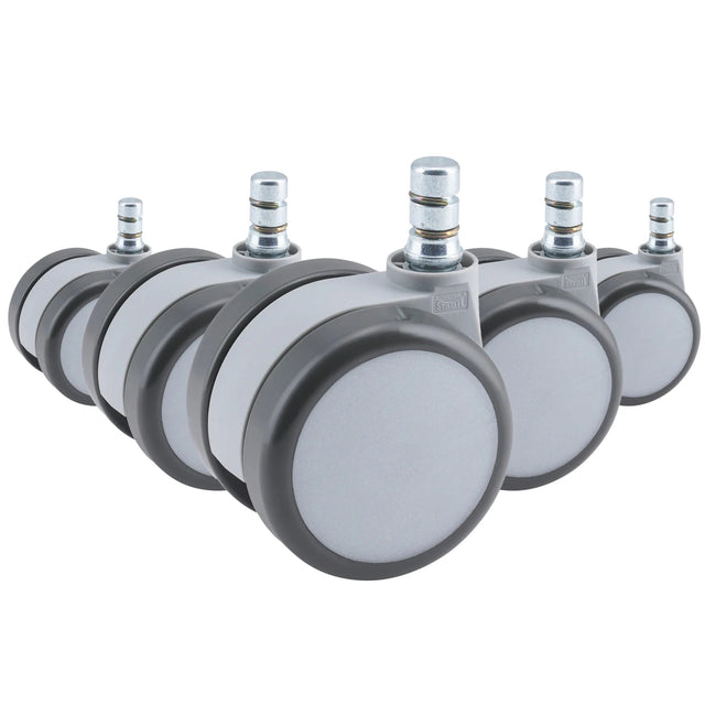 Cinque rotelle per sedia grigie 5x ROLO MOVE 60 11mm/60mm per pavimenti duri con perni metallici di hjh OFFICE