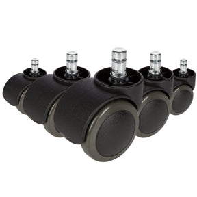 Cinque Rotelle per Sedia nere 5x ROLO No-Noise 11mm/50mm per pavimenti duri con perni metallici di hjh OFFICE