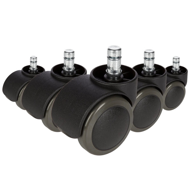 Cinque Rotelle per Sedia nere 5x ROLO No-Noise 11mm/50mm per pavimenti duri con perni metallici di hjh OFFICE
