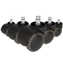 Cinque Rotelle per Sedia nere 5x ROLO No-Noise 11mm/50mm per pavimenti duri con perni metallici di hjh OFFICE