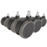 Cinque rotelle per sedia nere 5x ROLO No-Noise 11mm/75mm per pavimenti duri con perni metallici argentati di hjh OFFICE