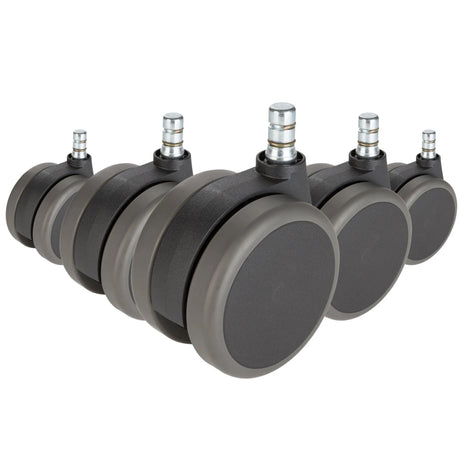 Cinque rotelle per sedia nere 5x ROLO No-Noise 11mm/75mm per pavimenti duri con perni metallici argentati di hjh OFFICE