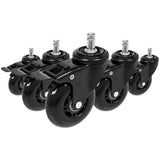 Cinque rotelle per sedia nere 5x ROLO SKATE S 11mm/75mm con freni per pavimenti duri di hjh OFFICE
