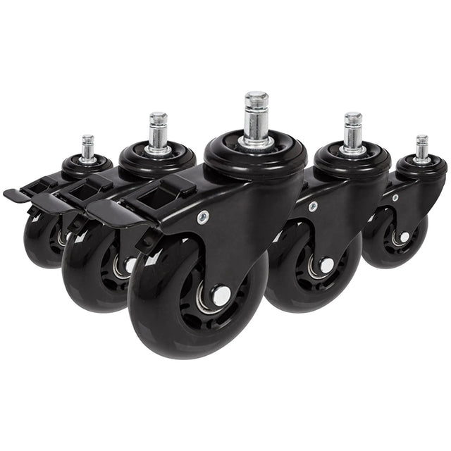 Cinque rotelle per sedia nere 5x ROLO SKATE S 11mm/75mm con freni per pavimenti duri di hjh OFFICE