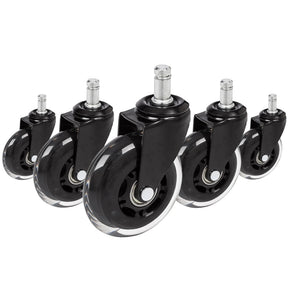 Cinque Rotelle per Sedia 5x ROLO SKATE ST 11mm/75mm in nero e trasparente per pavimenti duri di hjh OFFICE