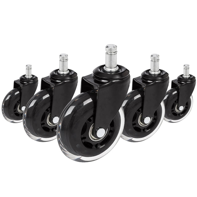 Cinque Rotelle per Sedia 5x ROLO SKATE ST 11mm/75mm in nero e trasparente per pavimenti duri di hjh OFFICE