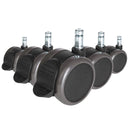 Cinque rotelle per sedia nere 5x ROLO STOP 10mm/65mm per pavimenti duri con bulloni argentati di hjh OFFICE