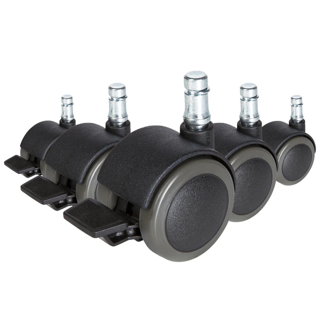 Cinque rotelle per sedia nere 5x ROLO STOP 11mm/50mm per pavimenti duri con perni metallici argentati di hjh OFFICE