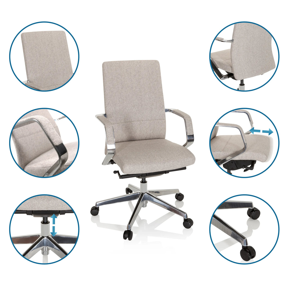 Sedia da ufficio professionale BESSONA beige con braccioli regolabili e pistone a gas di hjh OFFICE