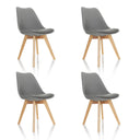 Vier graue Schalenstühle SCANDI 4 mit hellen Holzbeinen im Set von hjh OFFICE