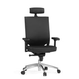 Sedia da ufficio professionale PORTO MAX HIGH nera in pelle con poggiatesta e base a cinque ruote di hjh OFFICE – vista a 360° (vista frontale 15°)