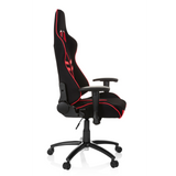 Sedia da gaming LEAGUE PRO I nero-rossa con due aperture per il poggiatesta e base a cinque ruote di hjh OFFICE – vista a 360° (profilo laterale 80°)