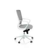 Sedia Home Office ESTRIA grigia con schienale in rete e base a cinque ruote di hjh OFFICE – vista a 360° (profilo laterale 80°)