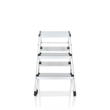 Silberne Klappleiter SOLID IV aus Aluminium mit drei Stufen von hjh OFFICE – 360-Grad-Ansicht (Frontansicht 0°)