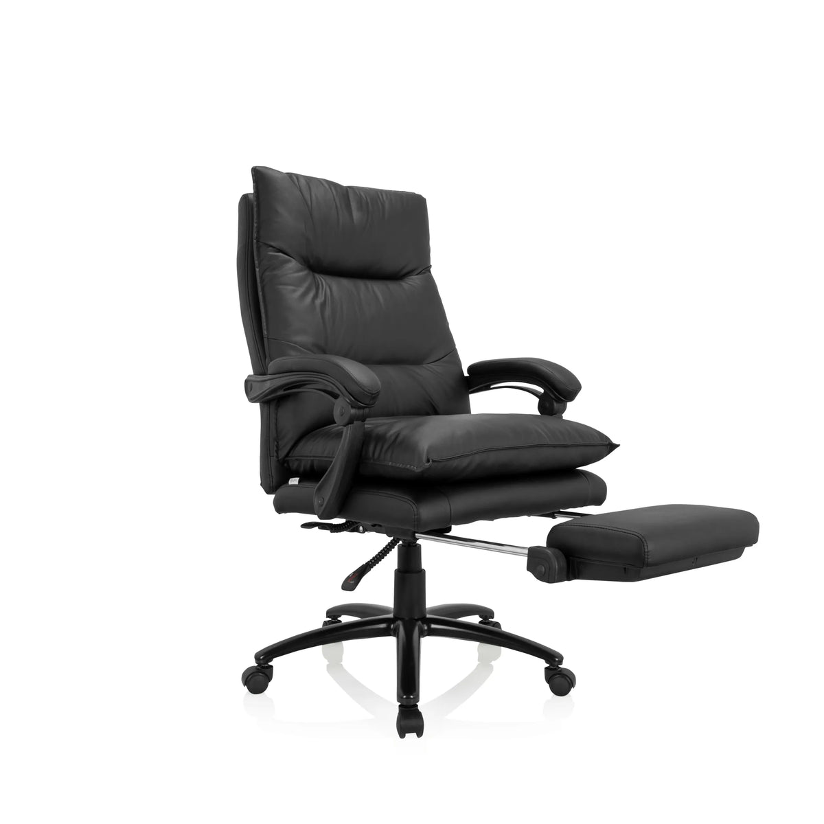 Poltrona Home Office RELAX CL 200 nera in ecopelle con base a stella e cinque ruote di MyBuero – vista a 360° (vista frontale a tre quarti 40°)