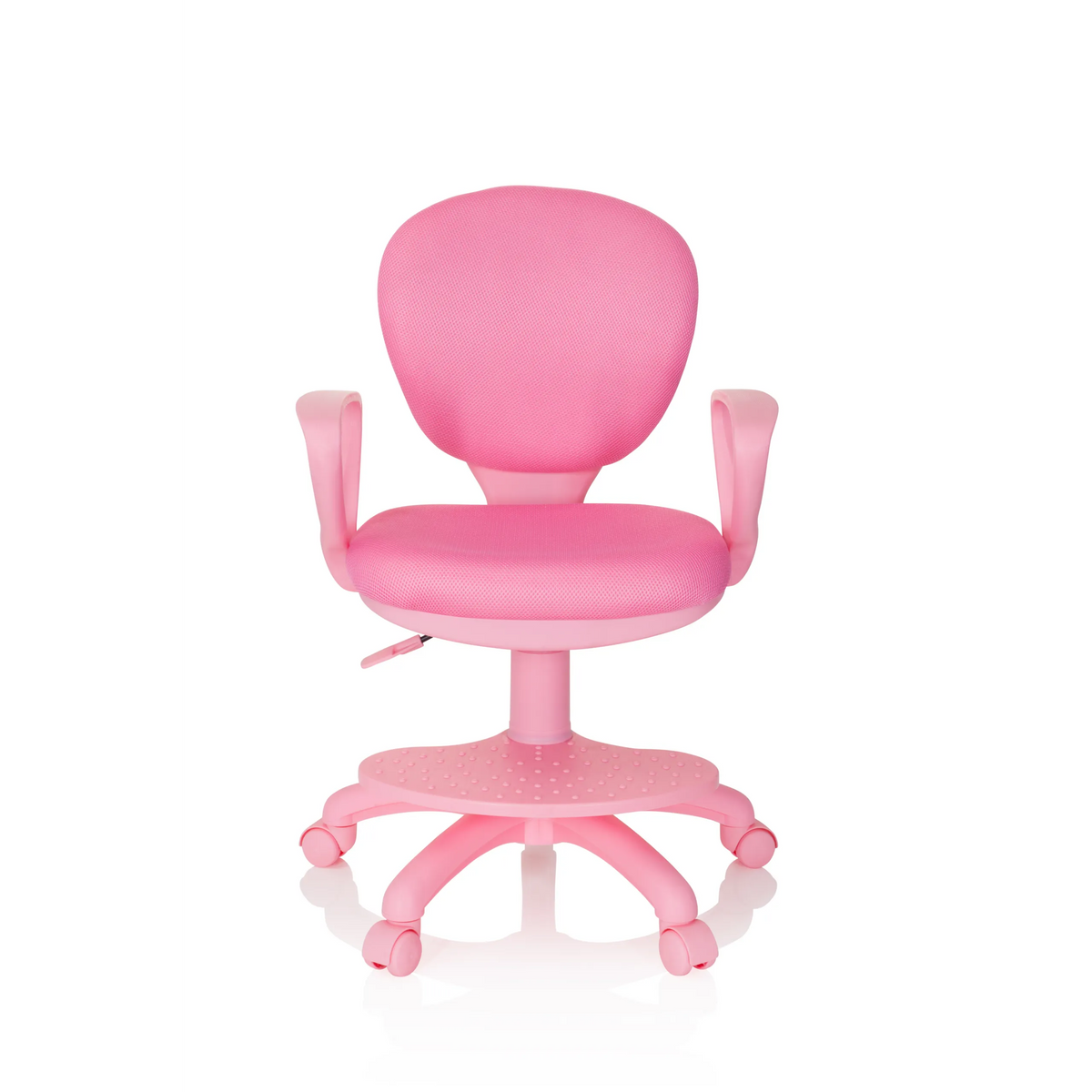 Sedia girevole per bambini KID COLOUR rosa con braccioli e base a cinque ruote di hjh OFFICE – vista a 360° (vista frontale 0°)