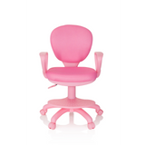 Sedia girevole per bambini KID COLOUR rosa con braccioli e base a cinque ruote di hjh OFFICE – vista a 360° (vista frontale 0°)