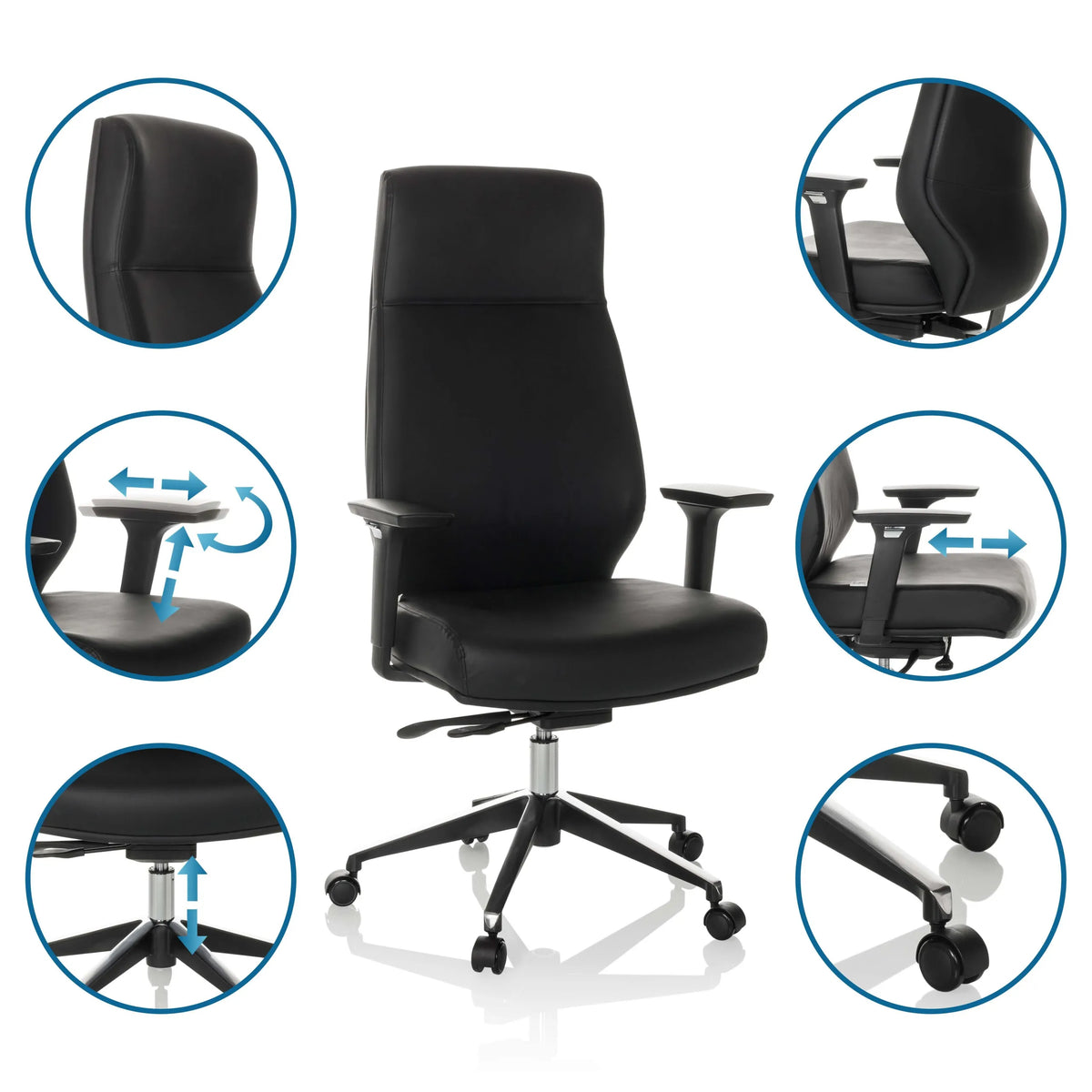 Poltrona professionale VITORO ECO in nero con braccioli regolabili e pistone a gas di hjh OFFICE
