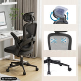 Sedia da ufficio professionale MC102C-M101 in nero con poggiatesta regolabile e base a stella di Sihoo (immagine generata dall’IA)