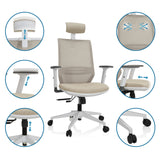 Funzioni regolabili della Sedia da ufficio professionale PROFONDO PRO W in beige con poggiatesta e rotelle di hjh OFFICE