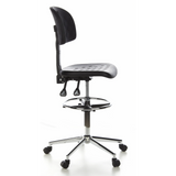 Sedia da banco nera TOP WORK 23 con poggiapiedi e base a cinque ruote di hjh OFFICE – vista a 360° (profilo laterale 80°)