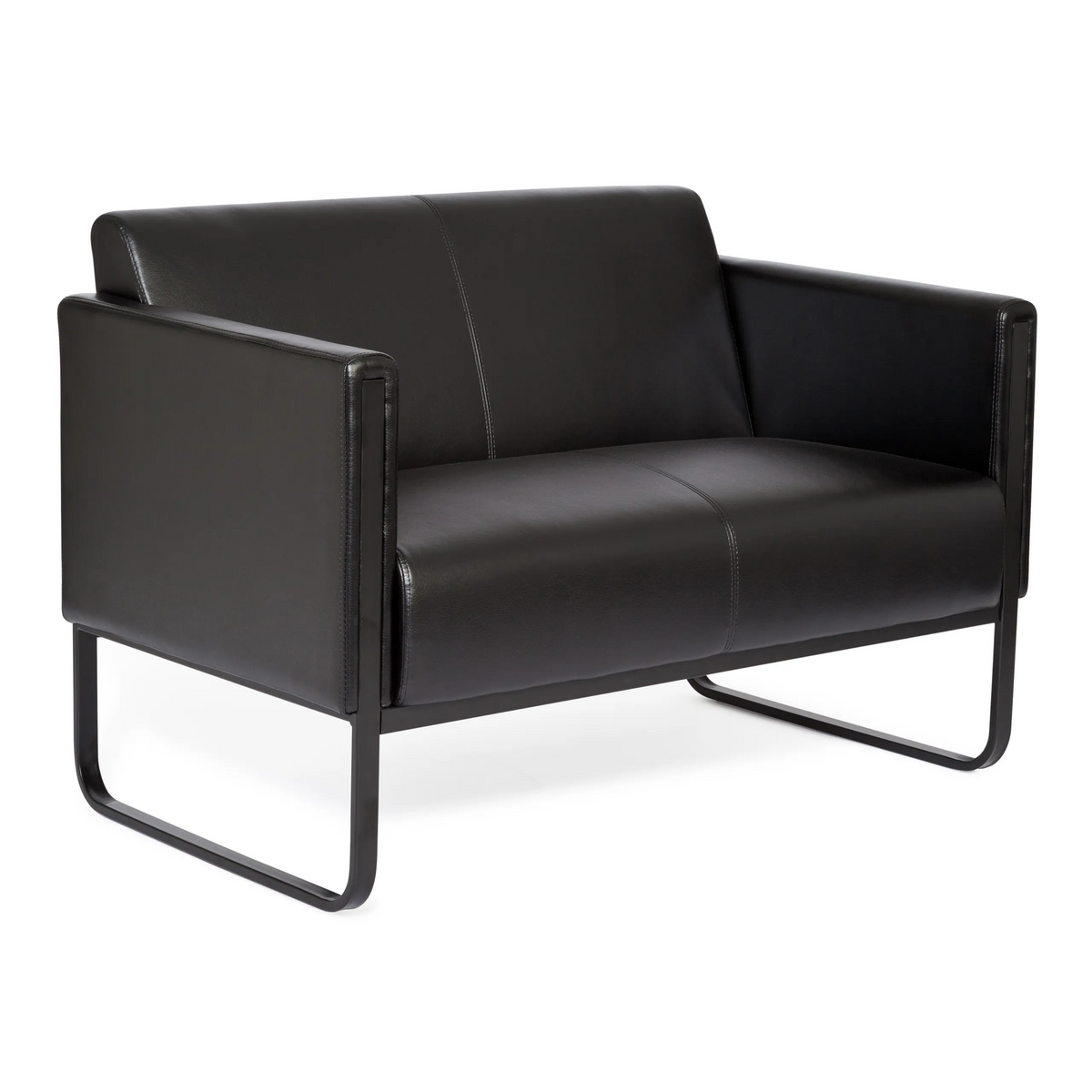Sofà lounge nero BALI BLACK a due posti con braccioli e struttura in metallo di hjh OFFICE – vista a 360° (vista posteriore 180°)
