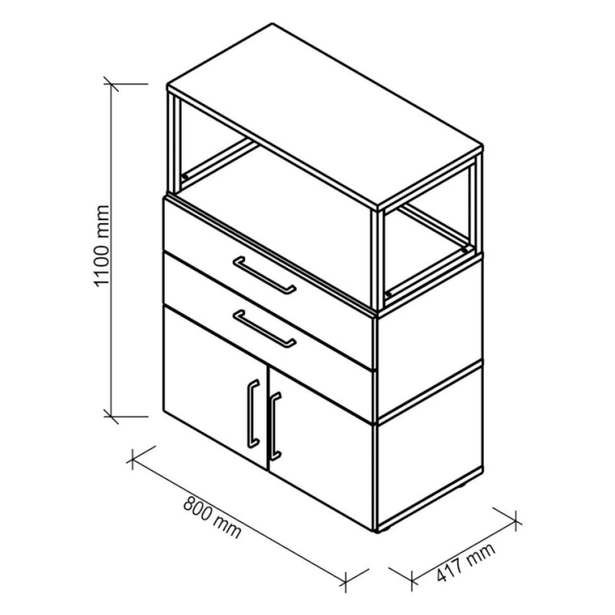 Disegno tecnico della cassettiera mobile FlexWall 800 × 417 mm di hjh OFFICE PRO