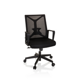 Sedia Home Office ENCO nera con schienale in rete e base a cinque ruote di hjh OFFICE – vista a 360° (vista frontale 20°)