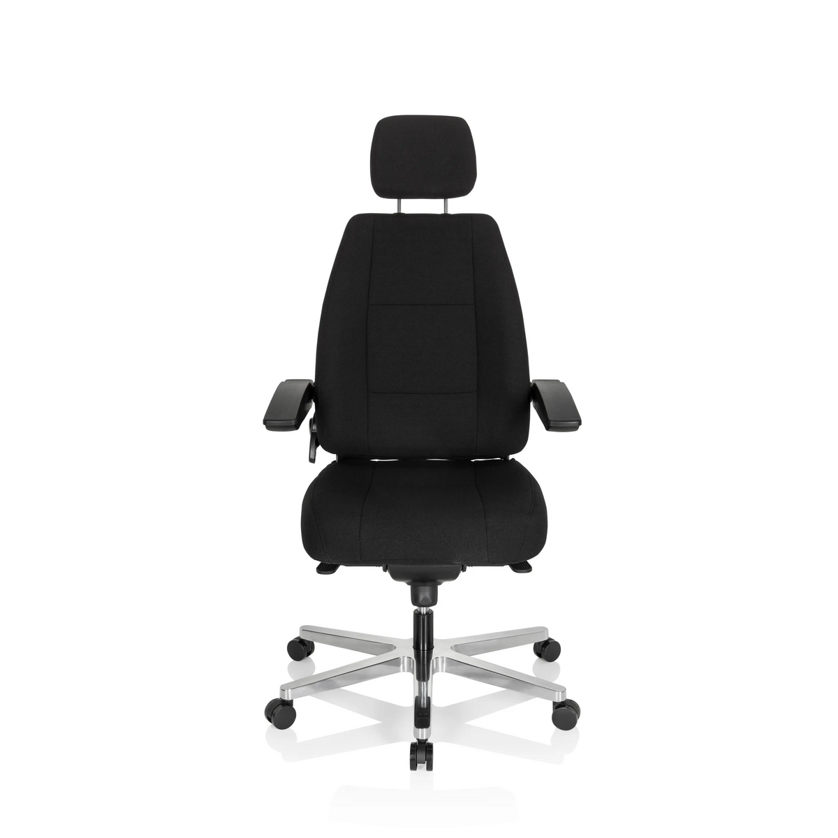 Sedia girevole XXL 24 HOURS I nera con poggiatesta e base a cinque ruote di hjh OFFICE – vista a 360° (vista frontale 0°)