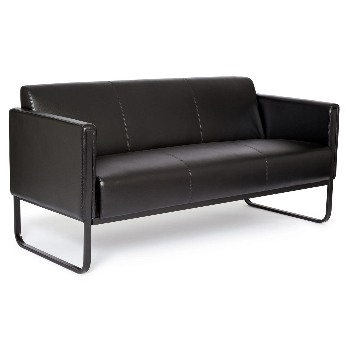 Schwarzes Loungesofa BALI BLACK als Drei-Sitzer mit Armlehnen und Metallgestell von hjh OFFICE – 360-Grad-Ansicht (Rückenansicht 180°)